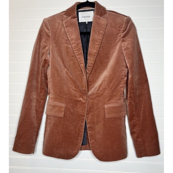 FRAME Velvet One Button Blazer JacketSpice Size 0 Women's